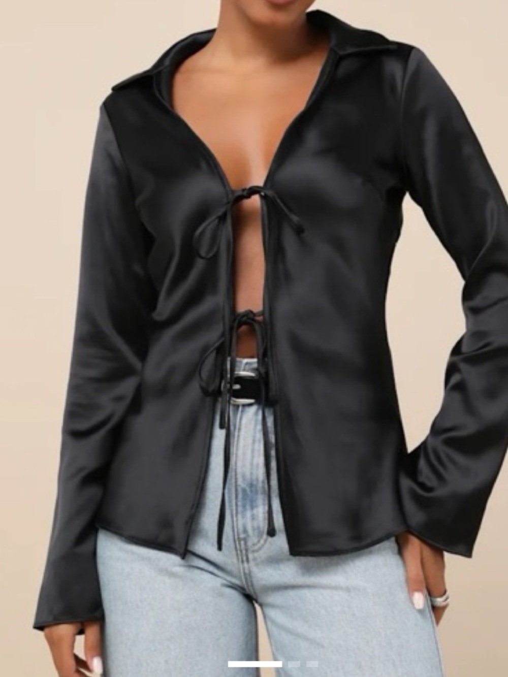 Zara Black Satin Tie-Front Shirt